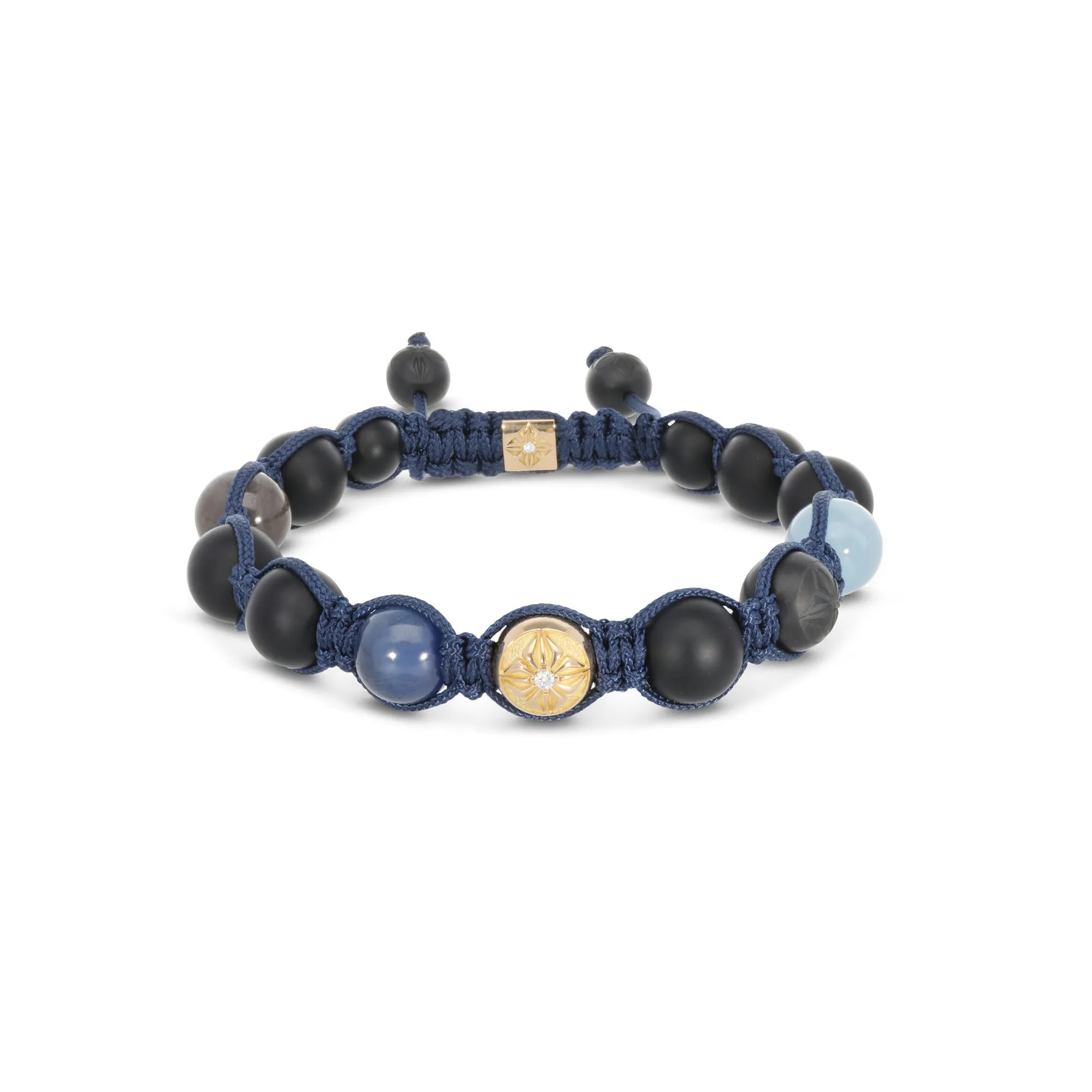 10mm Braided 18K Gold Bracelet w. Diamonds, Sapphire & Aquamarine