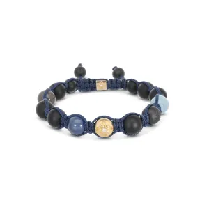 10mm Braided 18K Gold Bracelet w. Diamonds, Sapphire & Aquamarine