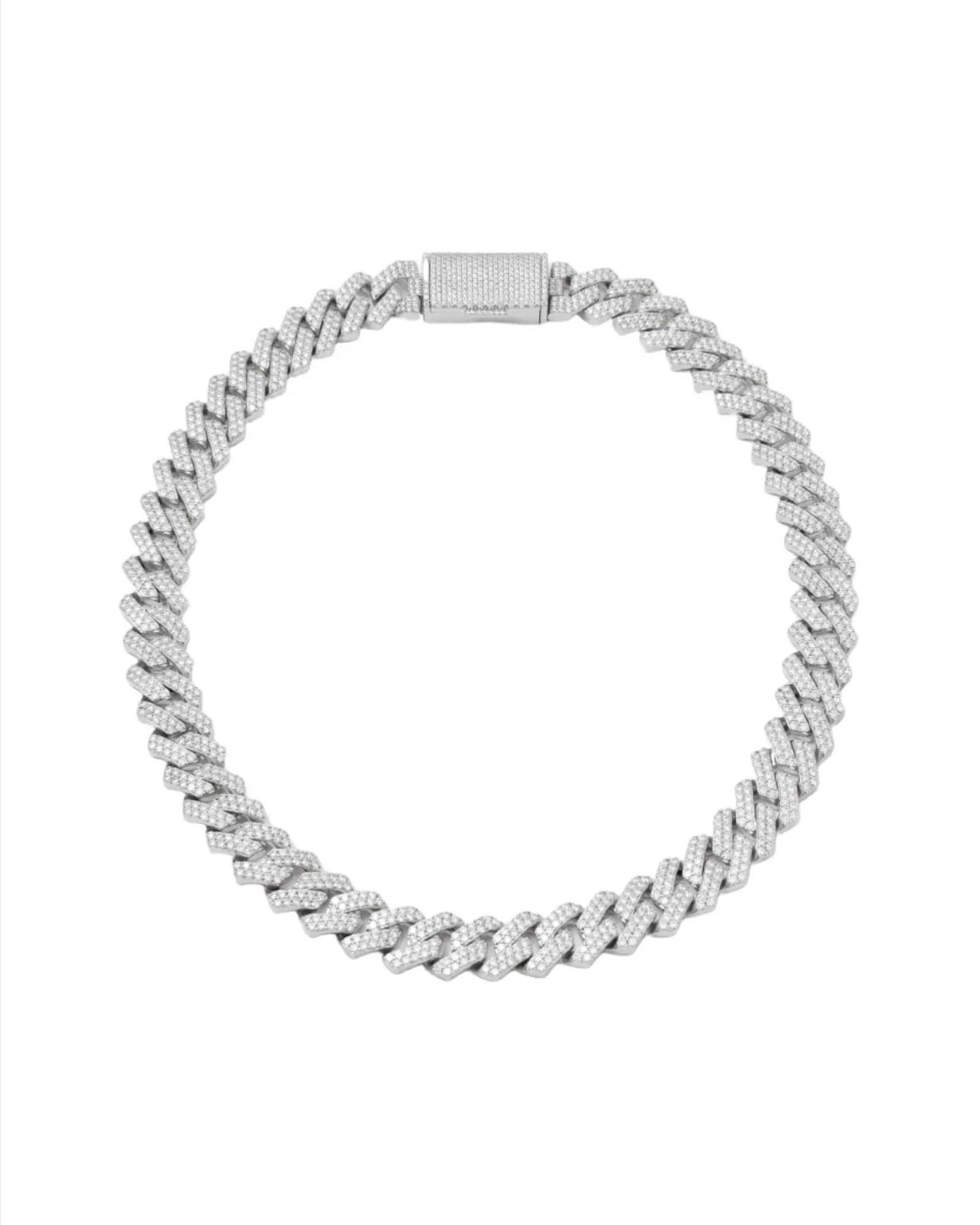 14mm Prong Pavé Rhodium coated Silver Necklace w. Moissanite