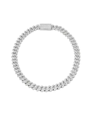14mm Prong Pavé Rhodium coated Silver Necklace w. Moissanite