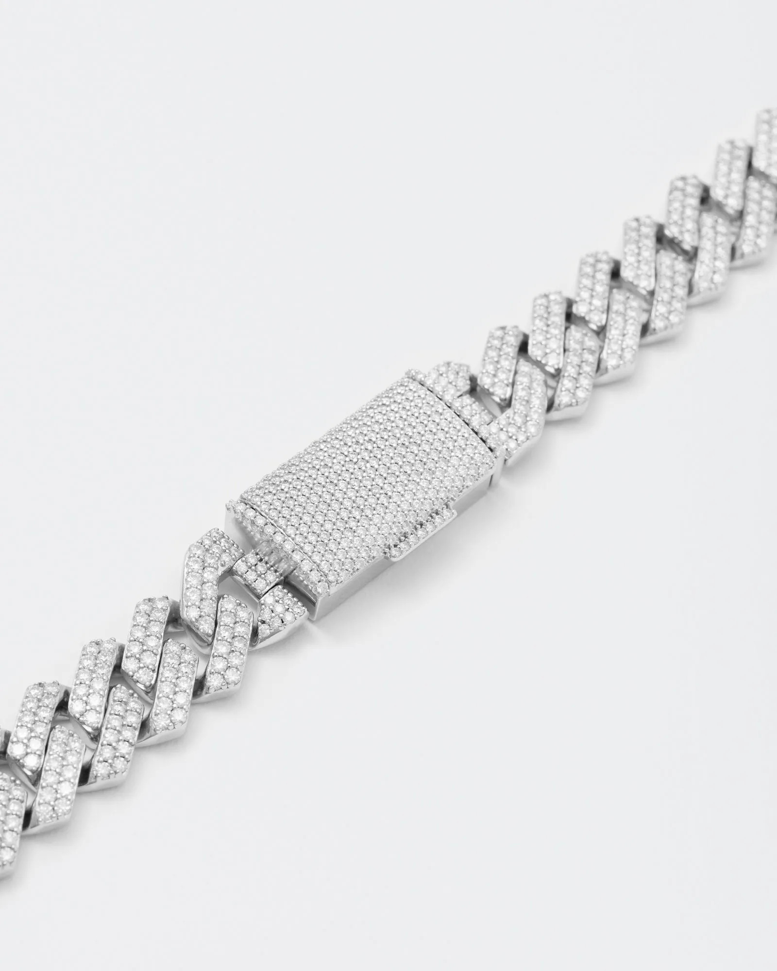 14mm Prong Pavé Rhodium coated Silver Necklace w. Moissanite