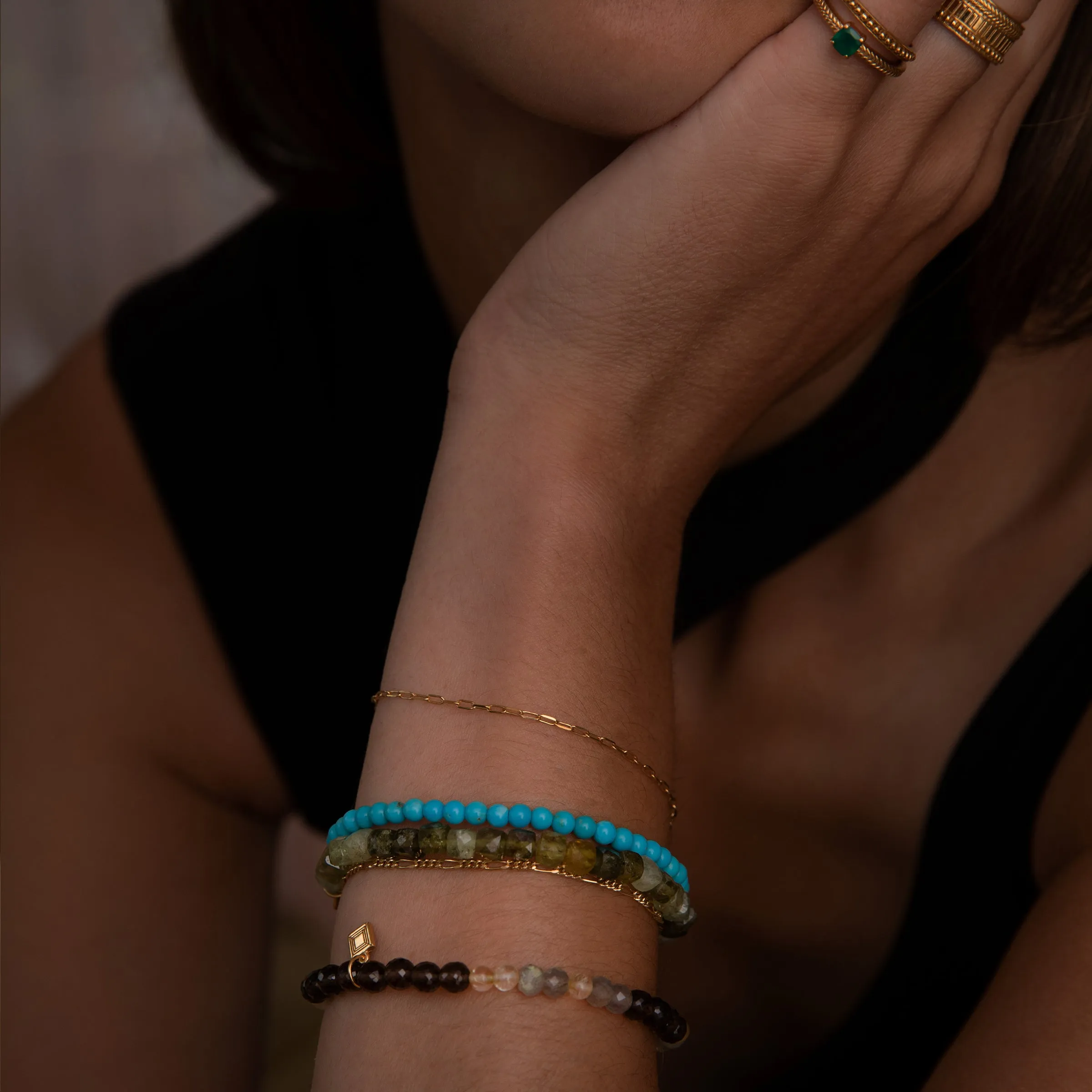 18K Gold Plated Bracelet w. Quartz & Labradorite