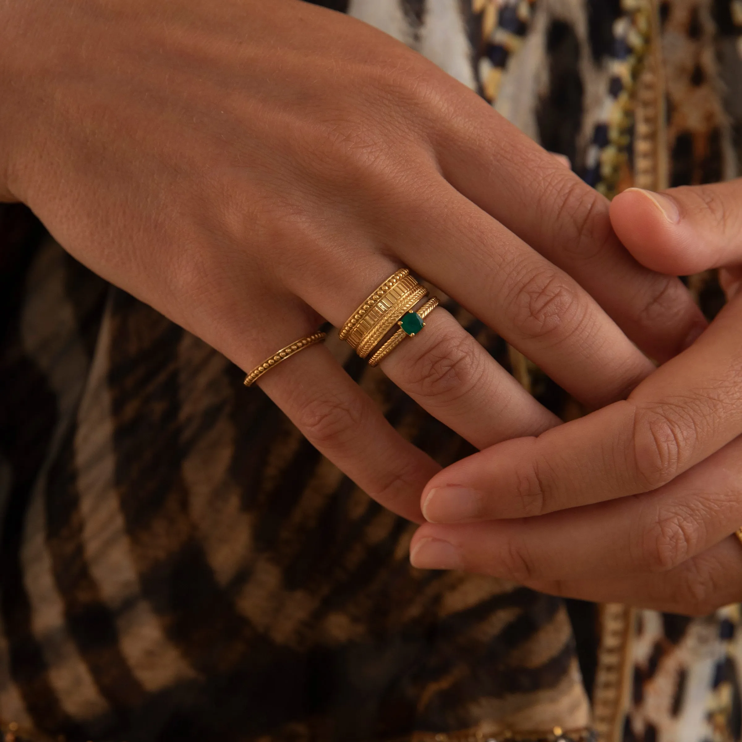 18K Gold Plated Ring w. Green Agate