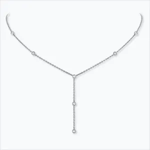 7 Stone 18K White Gold Necklace w. Diamonds