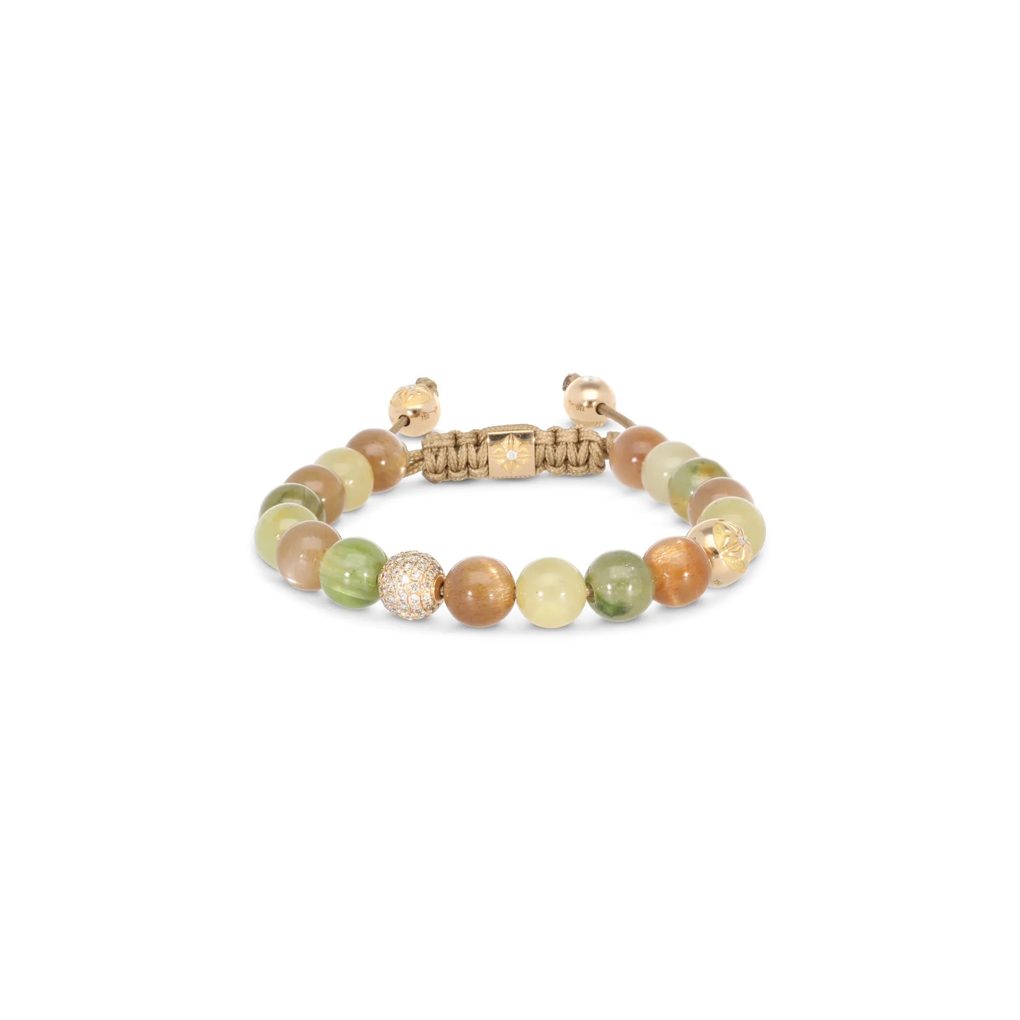 8mm Non-Braided 18K Gold Bracelet w. Diamonds, Sapphire & Moonstone