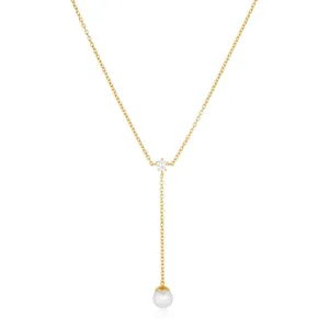 Adria Lungo Gold Plated Necklace w. White Zirconia & Pearl