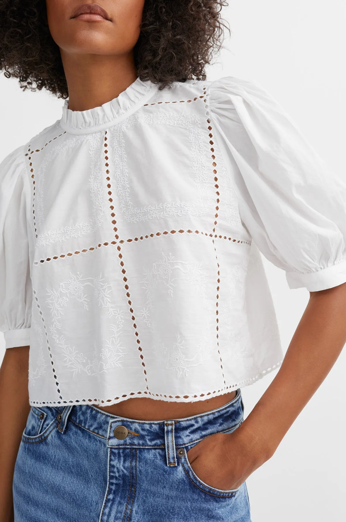 Anemone Crop Blouse Optic White
