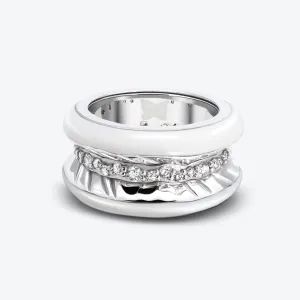 Antarctica Ice 18K White Gold Ring w. Lab-Grown Diamonds & Snow White Enamel
