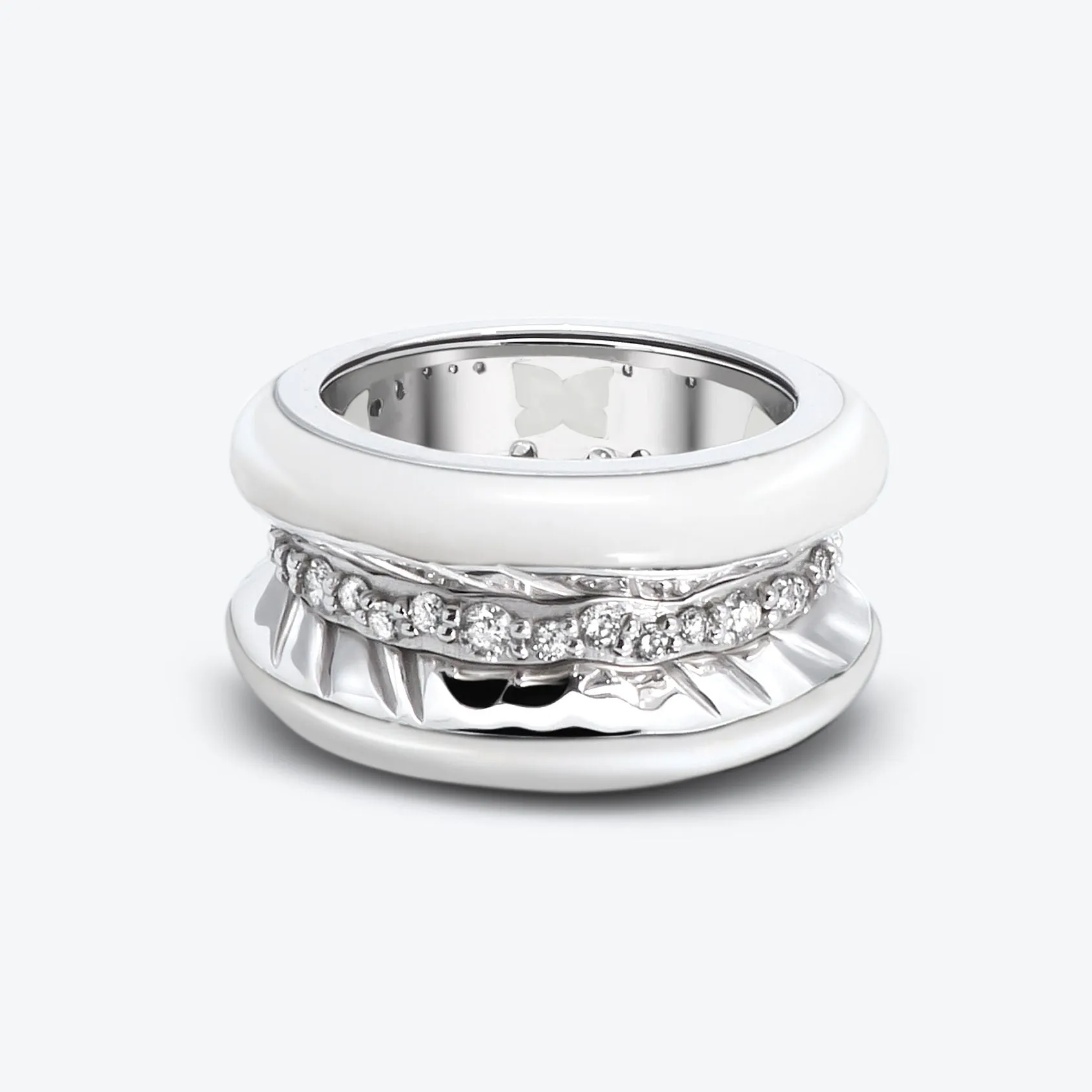 Antarctica Ice 18K White Gold Ring w. Lab-Grown Diamonds & Snow White Enamel