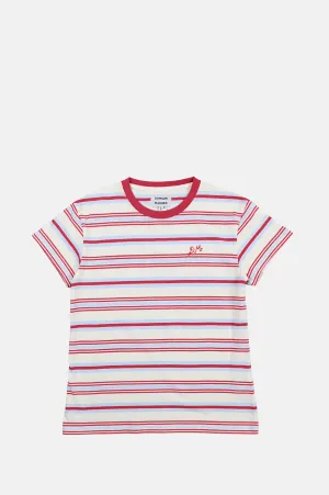 Ariel Shrunken Pointelle Tee Butter Stripe Multi