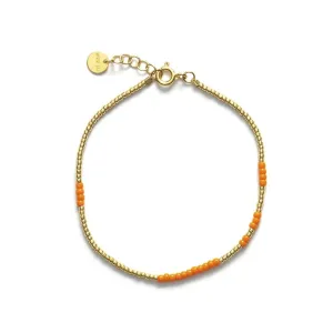 Asym Gold Plated Bracelet w. Orange Beads