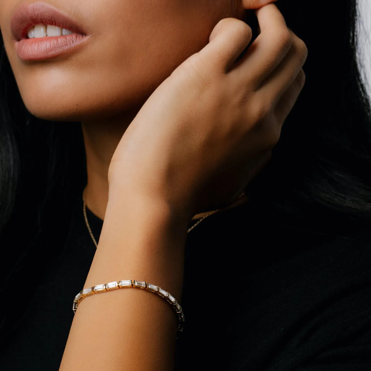 Baguette 14K Gold Tennis Bracelet w. Lab-Grown Diamonds