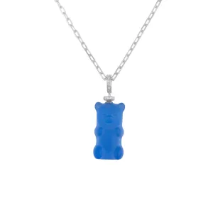 Blueberry Gemmy Bear 18K Whitegold Necklace w. Diamonds & Crystal