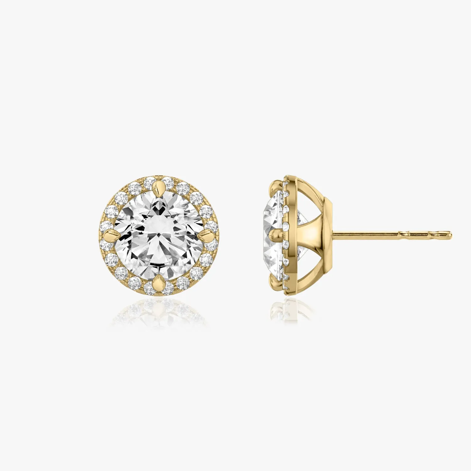 Brilliant Round Halo 14K Gold Studs w. Lab-Grown Diamonds