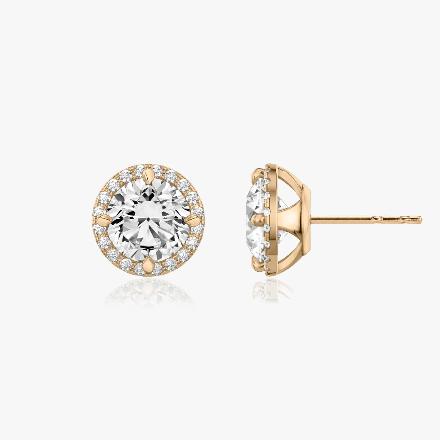 Brilliant Round Halo 14K Rosegold Studs w. Lab-Grown Diamonds