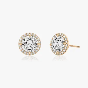 Brilliant Round Halo 14K Rosegold Studs w. Lab-Grown Diamonds