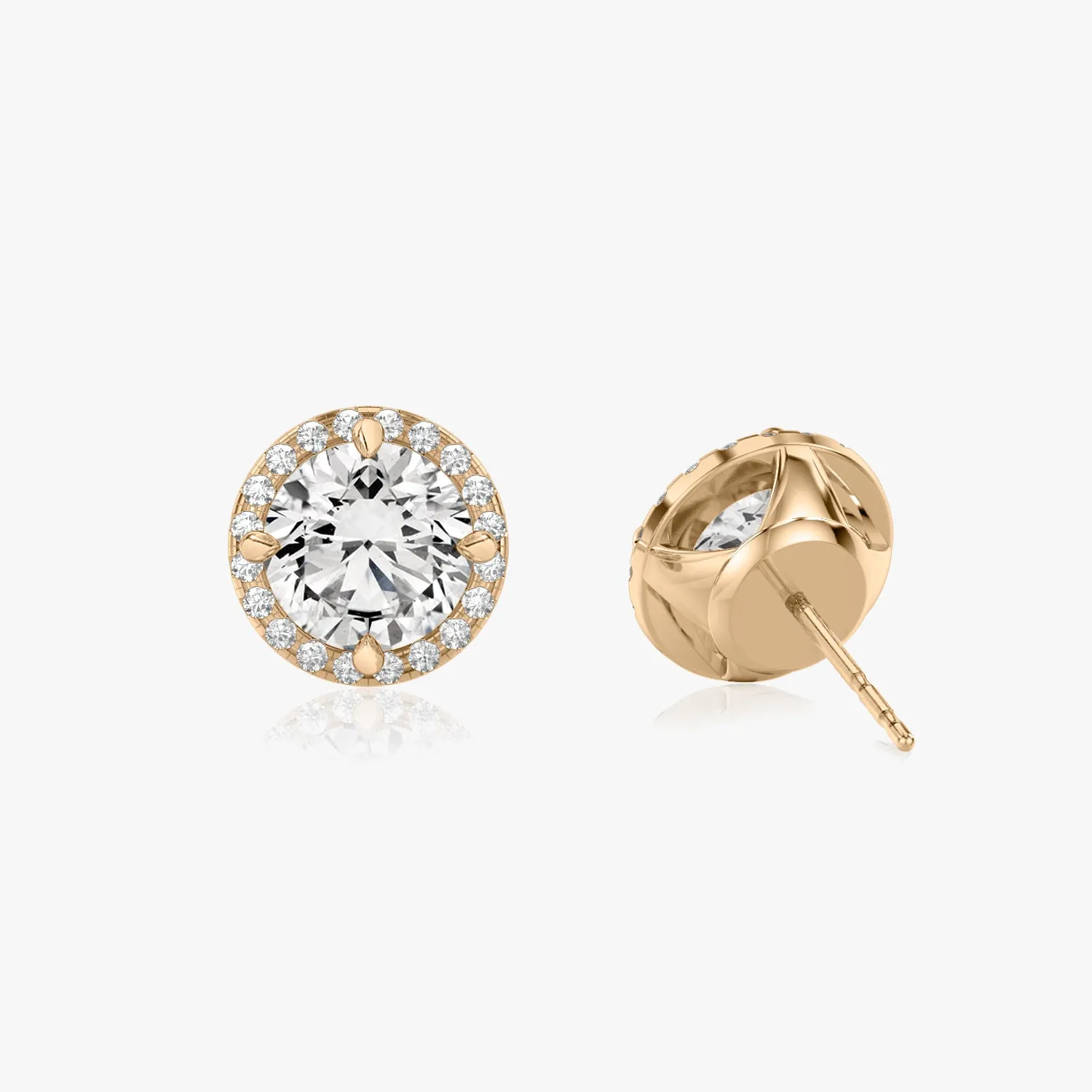 Brilliant Round Halo 14K Rosegold Studs w. Lab-Grown Diamonds