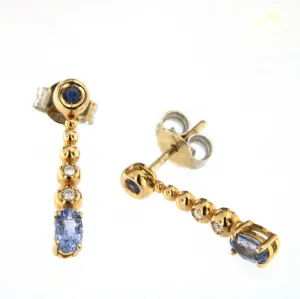 Bubble 18K Rose Gold Earrings w. Diamonds & Blue Sapphire