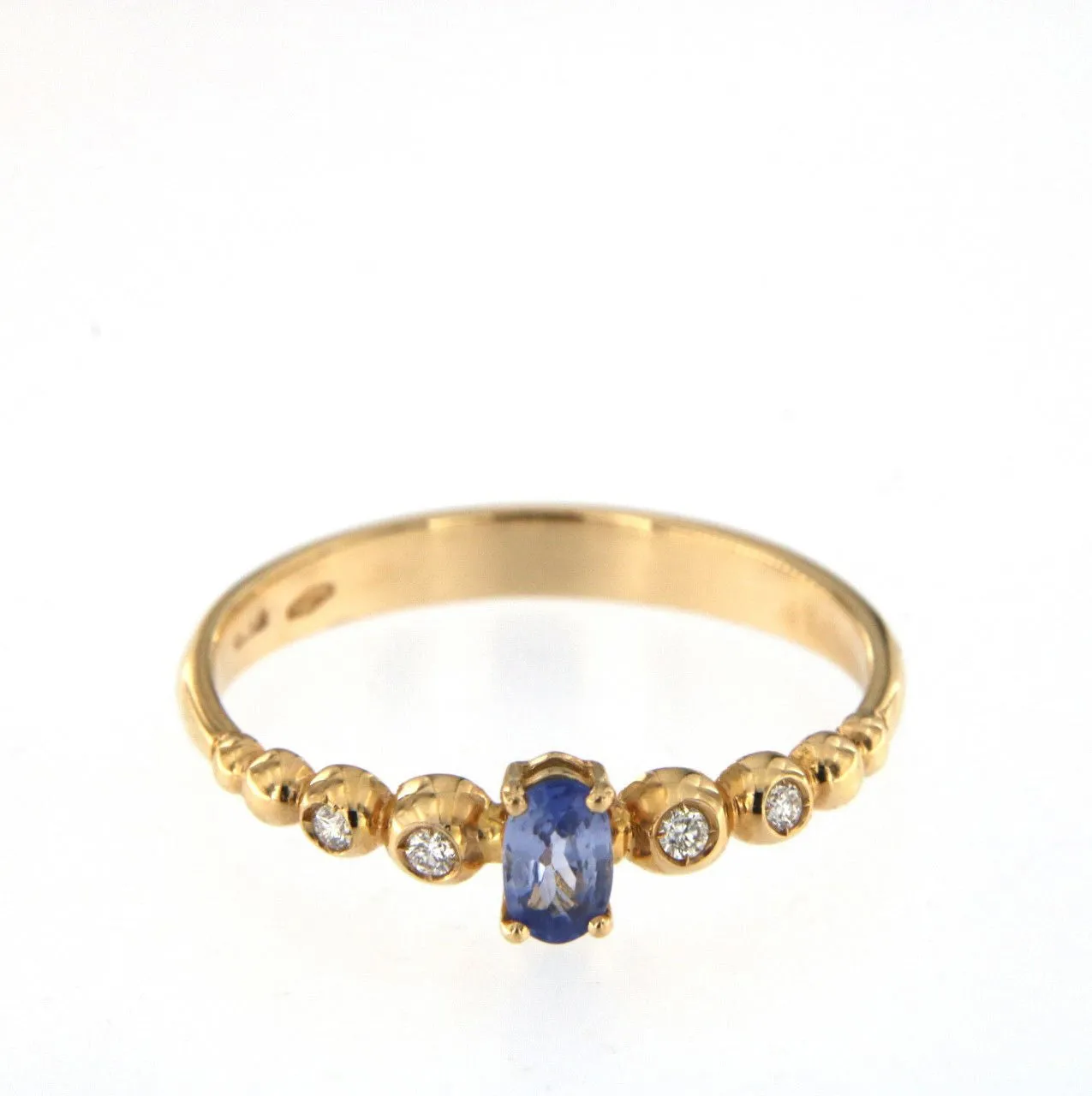 Bubble 18K Rose Gold Ring w. Diamonds & Blue Sapphire
