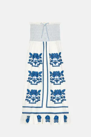 Carmi Emb Sundress Ecru/Blue