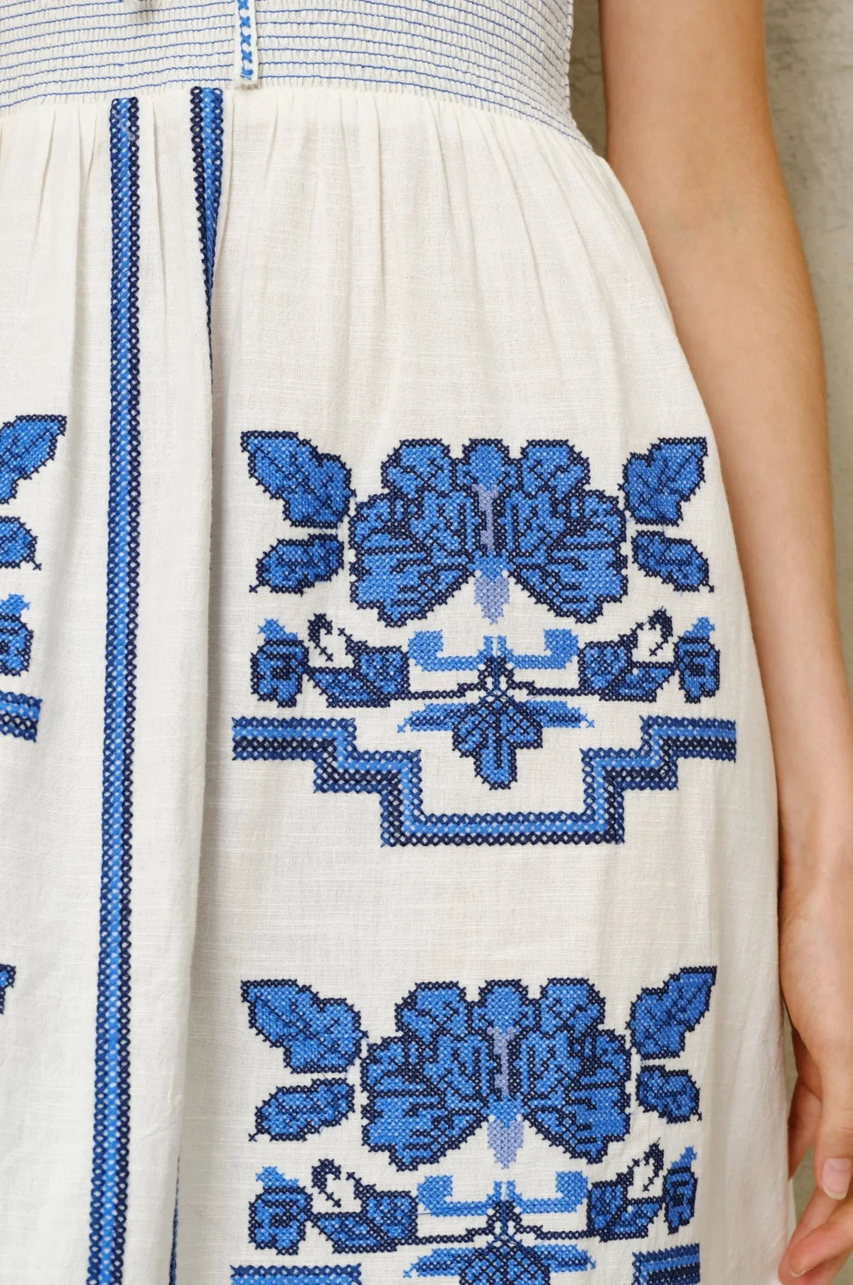Carmi Emb Sundress Ecru/Blue