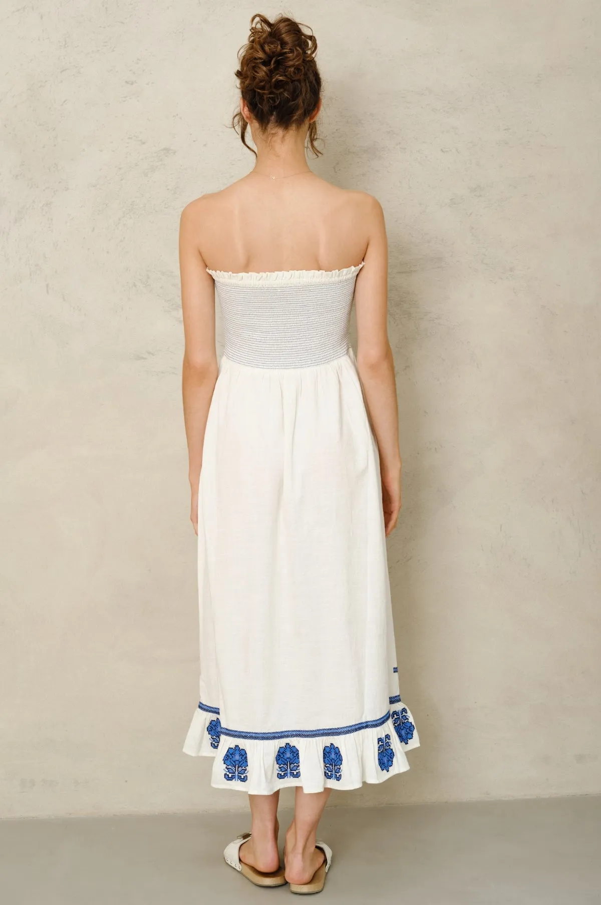Carmi Emb Sundress Ecru/Blue