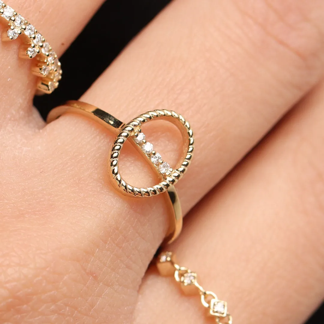 Celestial Bar 18K Rose Gold Ring w. Diamonds