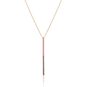 Claire Bar 18K Gold Necklace w. Pink & Blue Sapphires