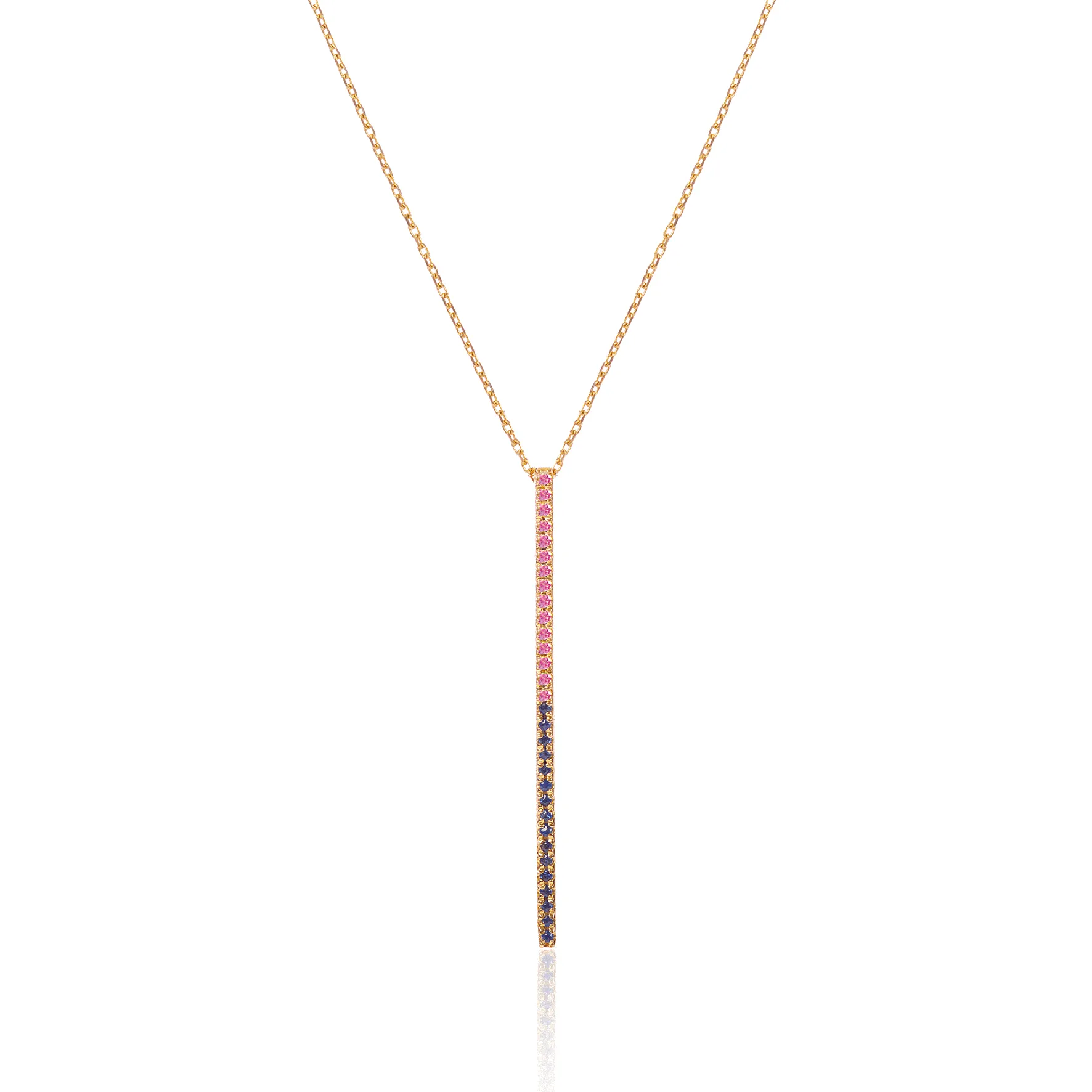Claire Bar 18K Gold Necklace w. Pink & Blue Sapphires