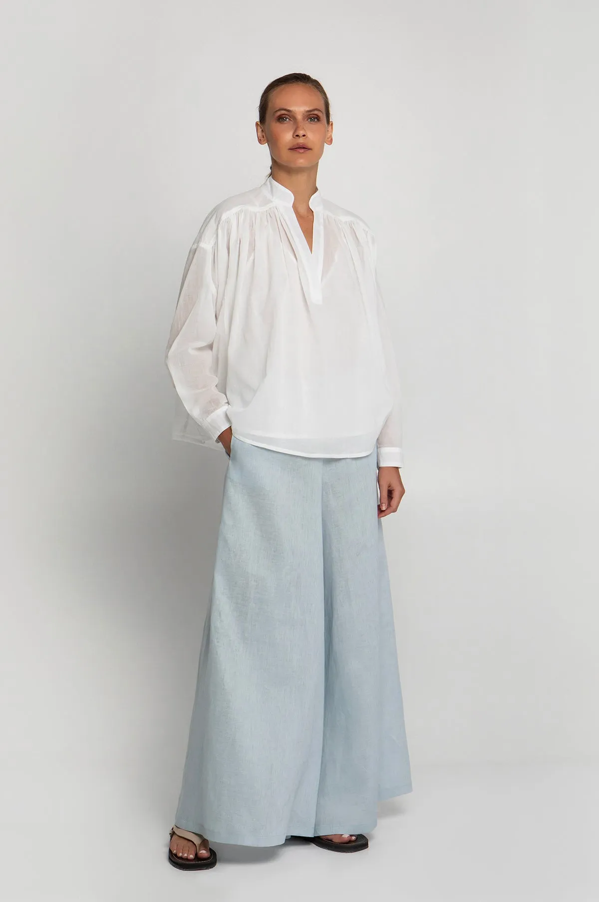 Classic Linen Loose Fit Pants Grey Ciel