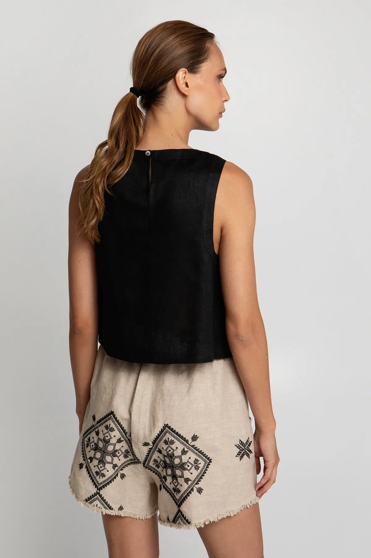 Classic Linen Sleeveless Top Black
