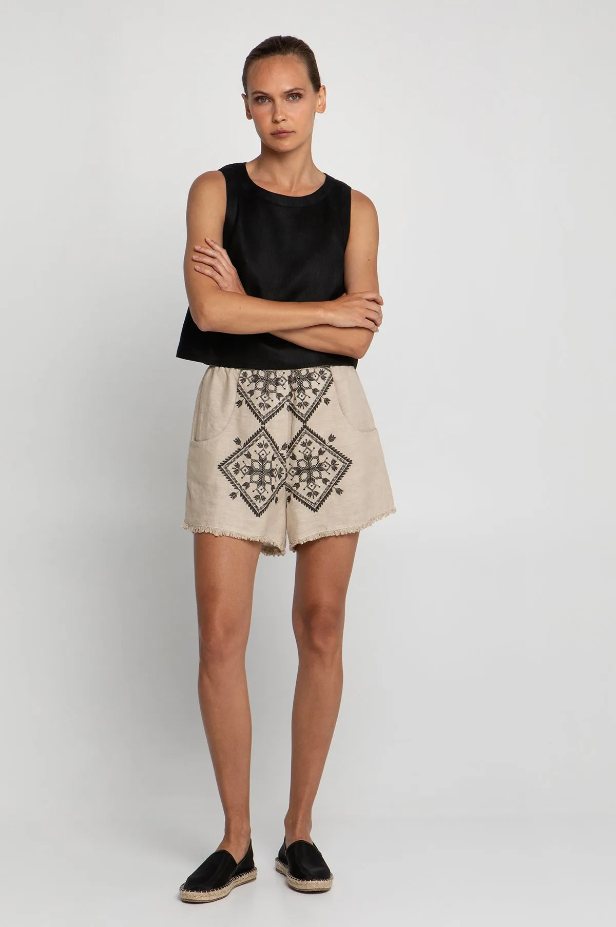 Classic Linen Sleeveless Top Black