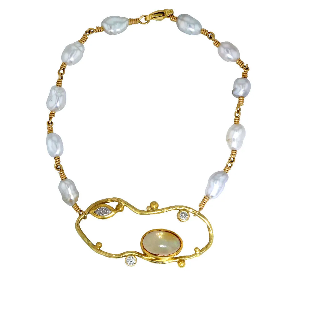 Cloud 18K & 22K Gold Bracelet w. Diamonds & Pearls