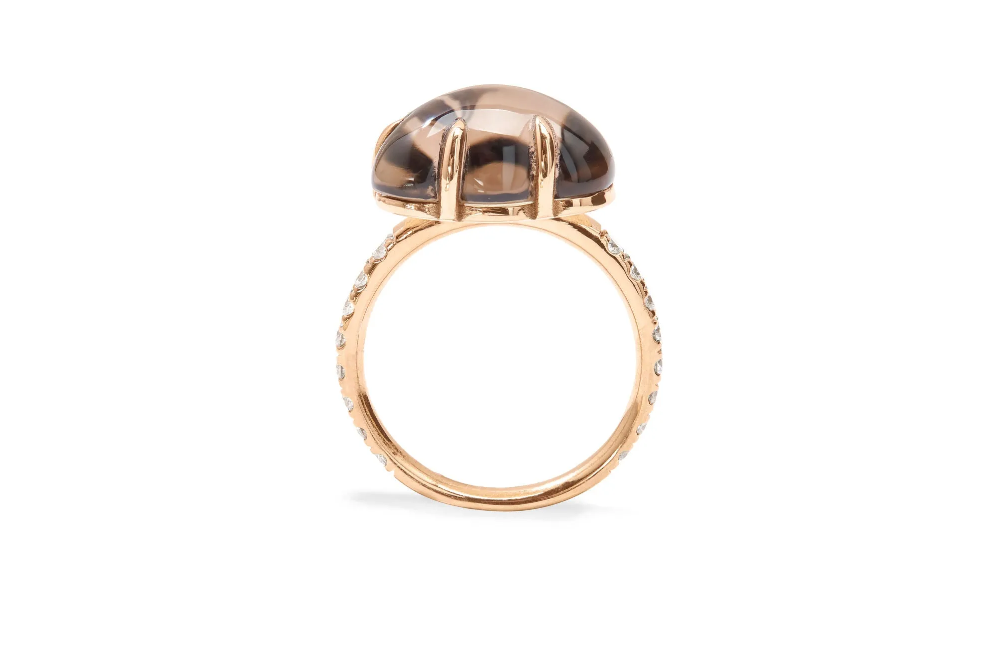 Cloud Pavé 18K Rosegold Ring w. Smokey Quartz & Diamonds