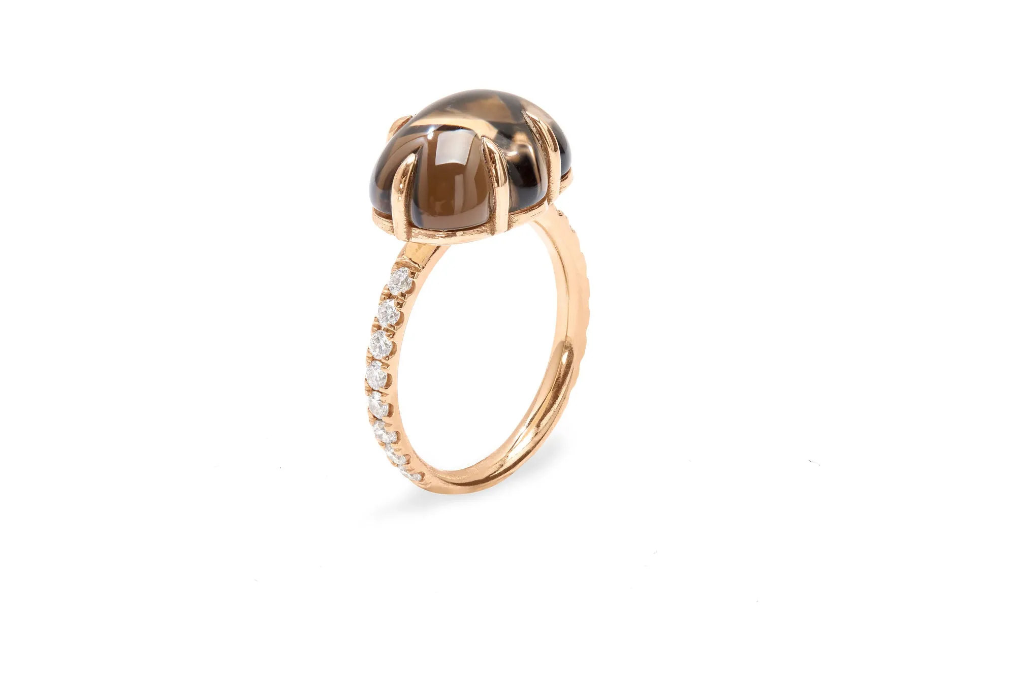 Cloud Pavé 18K Rosegold Ring w. Smokey Quartz & Diamonds
