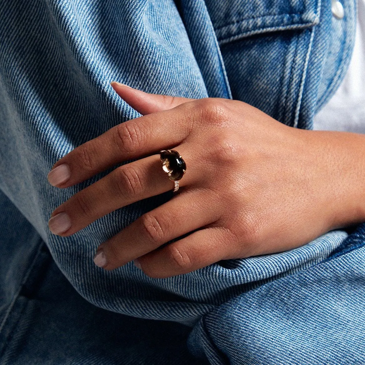 Cloud Pavé 18K Rosegold Ring w. Smokey Quartz & Diamonds