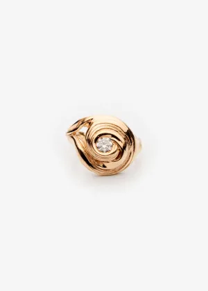 Cochlea Grande 14K Gold Ring w. Center Diamond