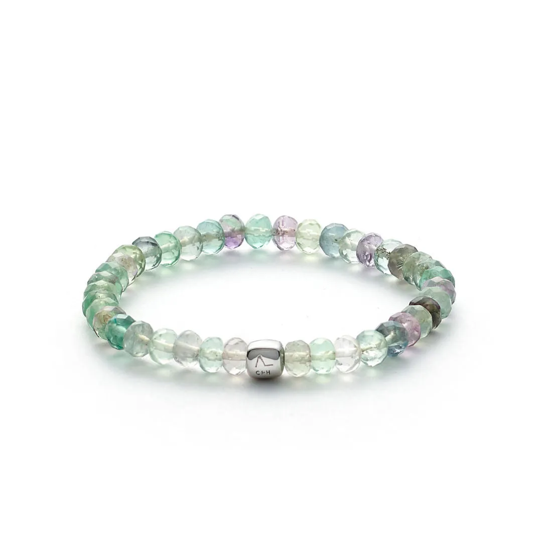 ColorUp Fluorite (6mm) Silver Bracelet w. Bead
