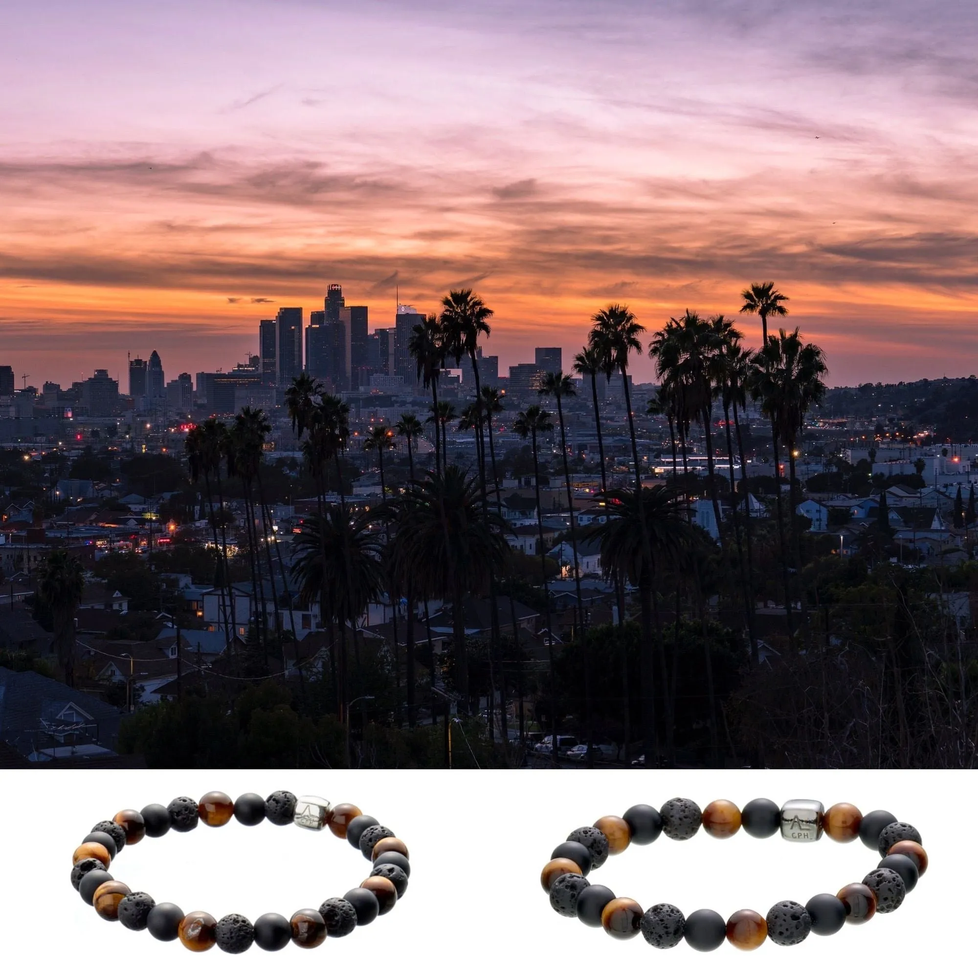 ColorUp Los Angeles (8mm) Silver Bracelet w. & Tiger's Eye