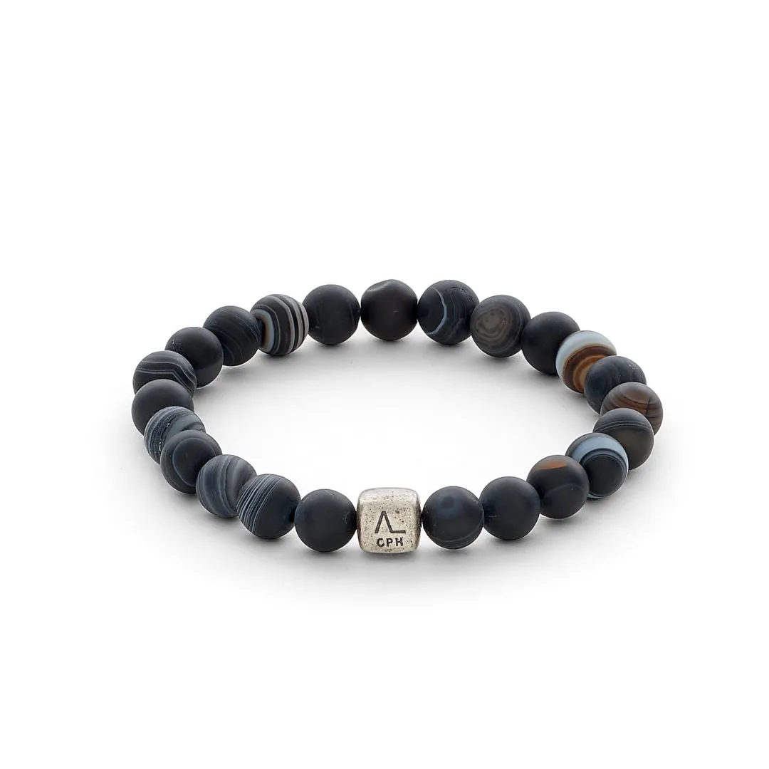 ColorUp Striped (8mm) Silver Bracelet w. Agate