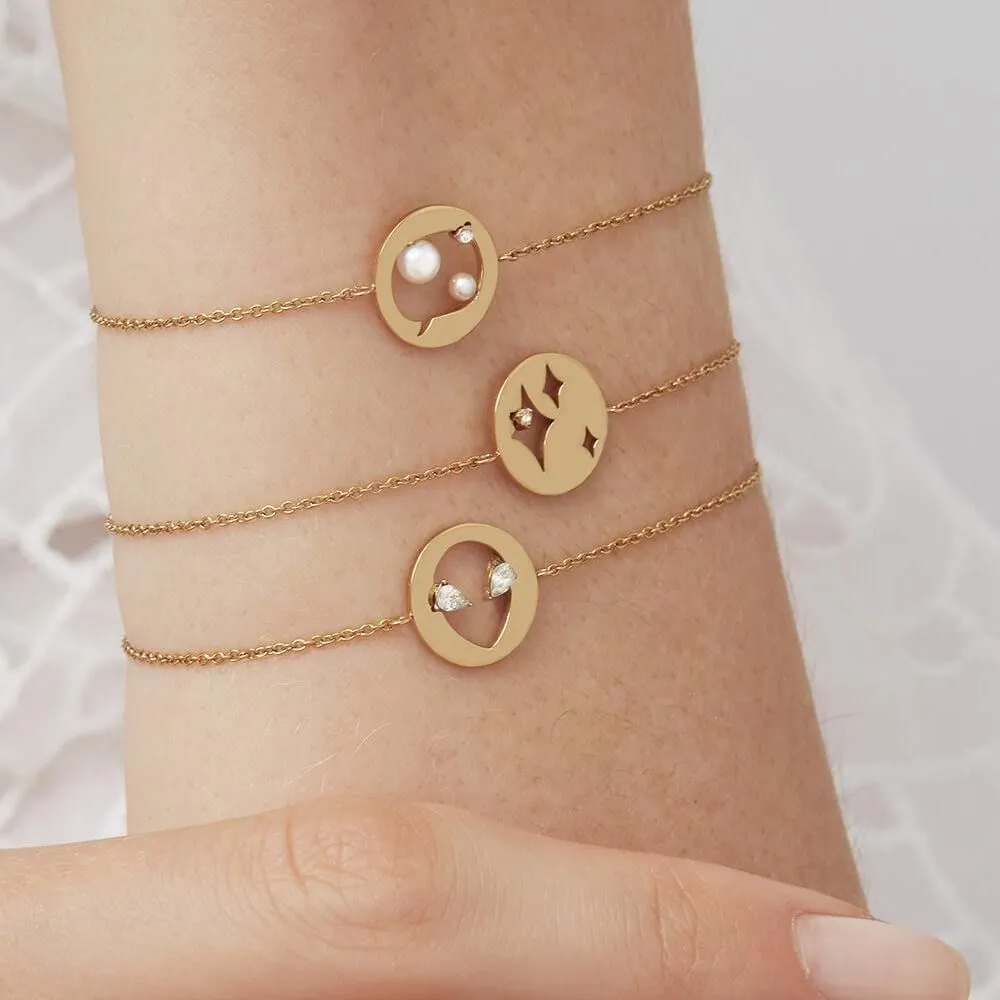Cosmo Cosmonaut 18K Gold Plated Bracelet w. Pearl & Zirconia