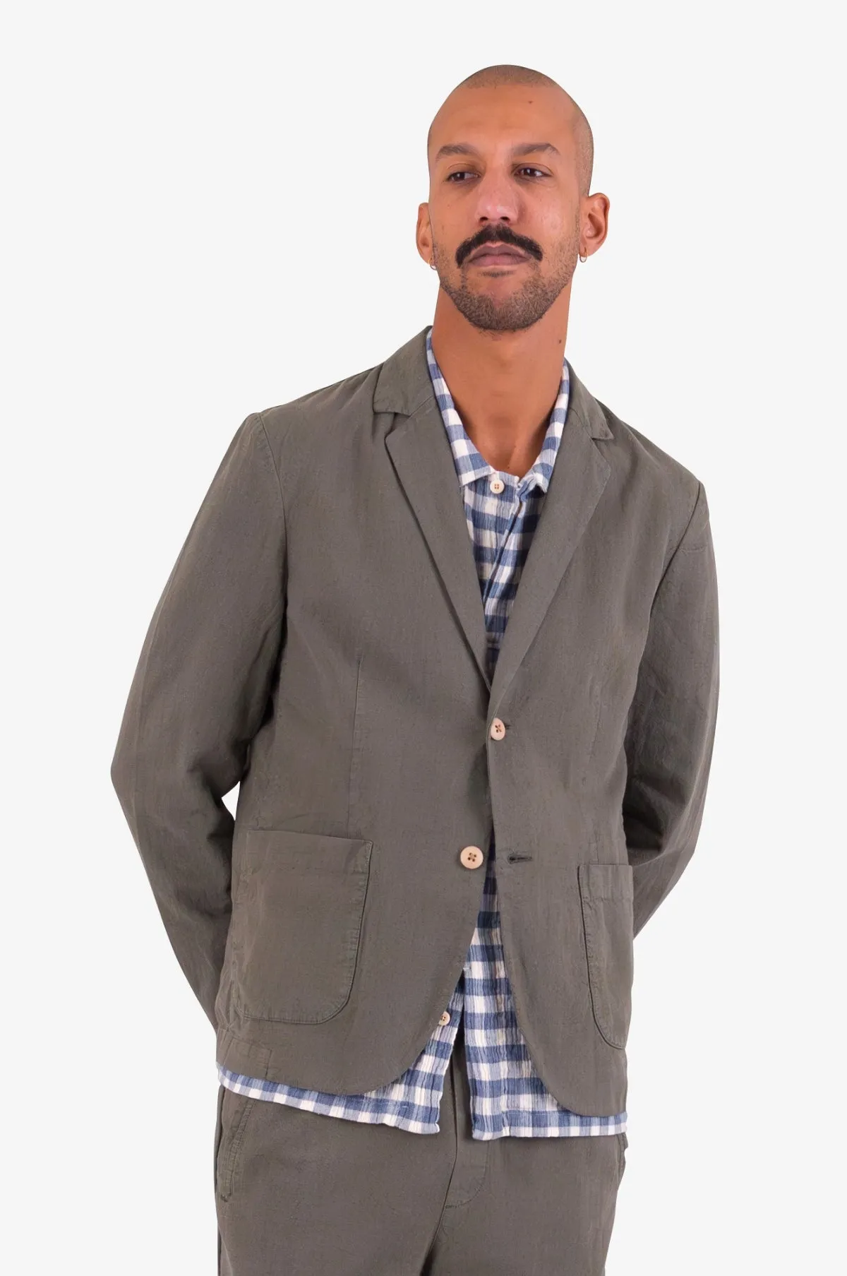Cotton Linen Blazer Dark Sage