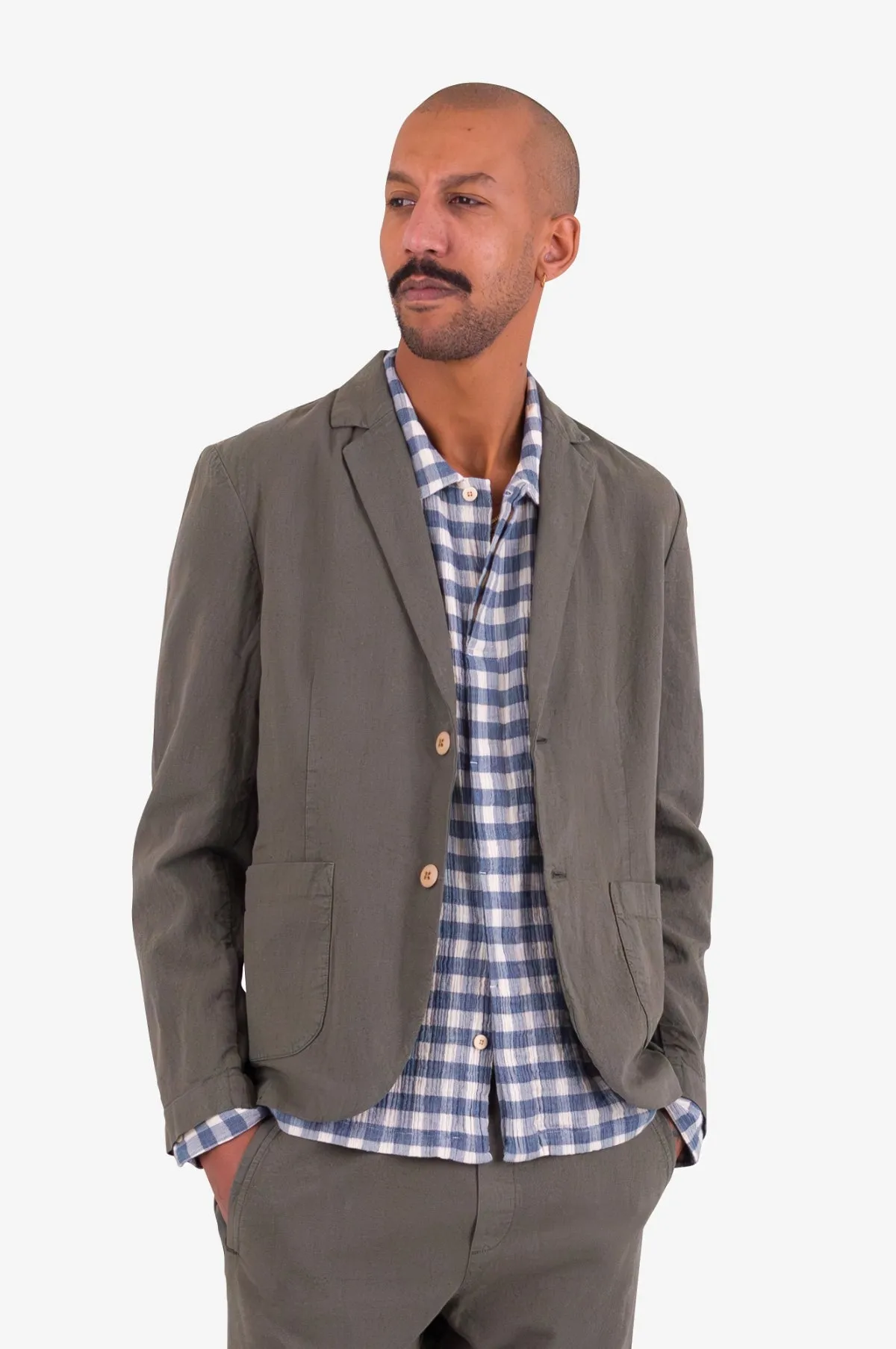 Cotton Linen Blazer Dark Sage