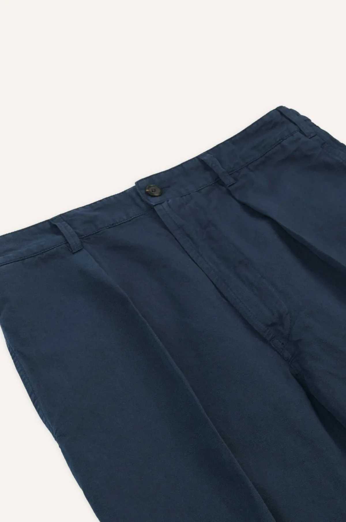 Cotton Linen One Pleat Chino Navy