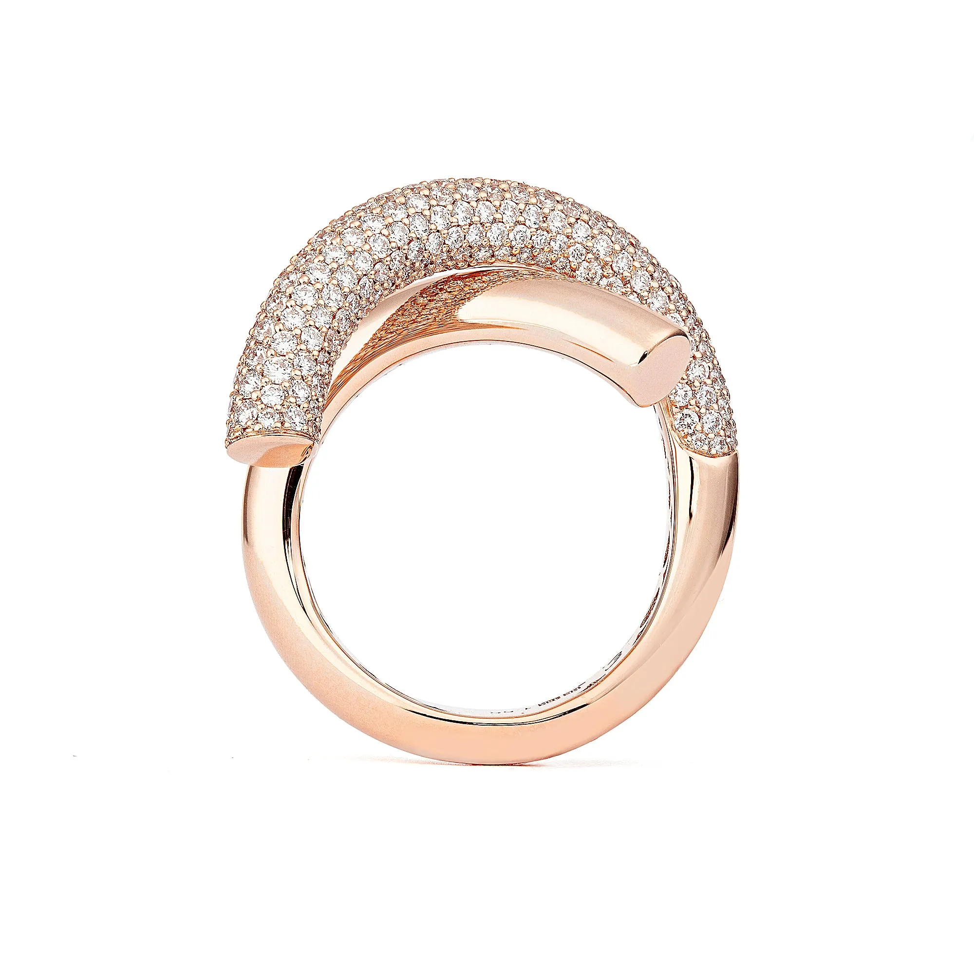 Cross Loop Medium Half Pavé 18K Rosegold Ring w. Diamonds