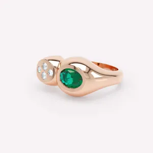 Curve Duo 18K Rosegold Ring w. Emerald & Diamonds