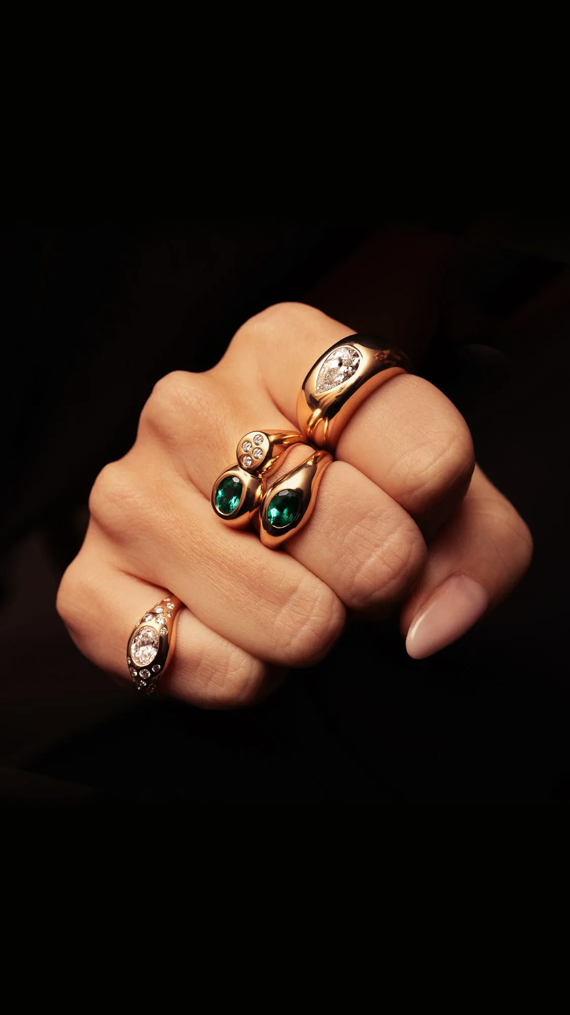 Curve Duo 18K Rosegold Ring w. Emerald & Diamonds