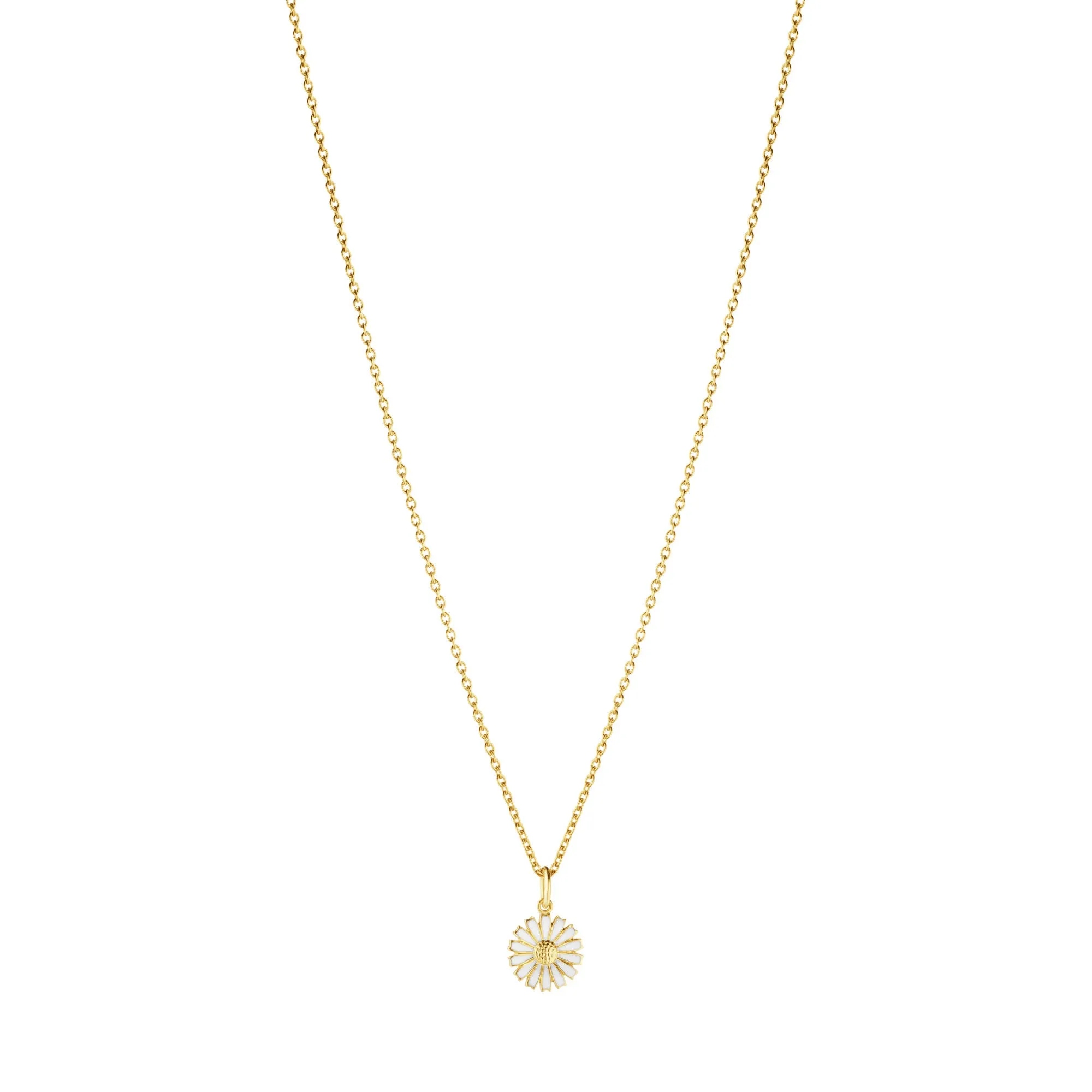 Daisy 11 mm Gold Plated Necklace w. White Enamel