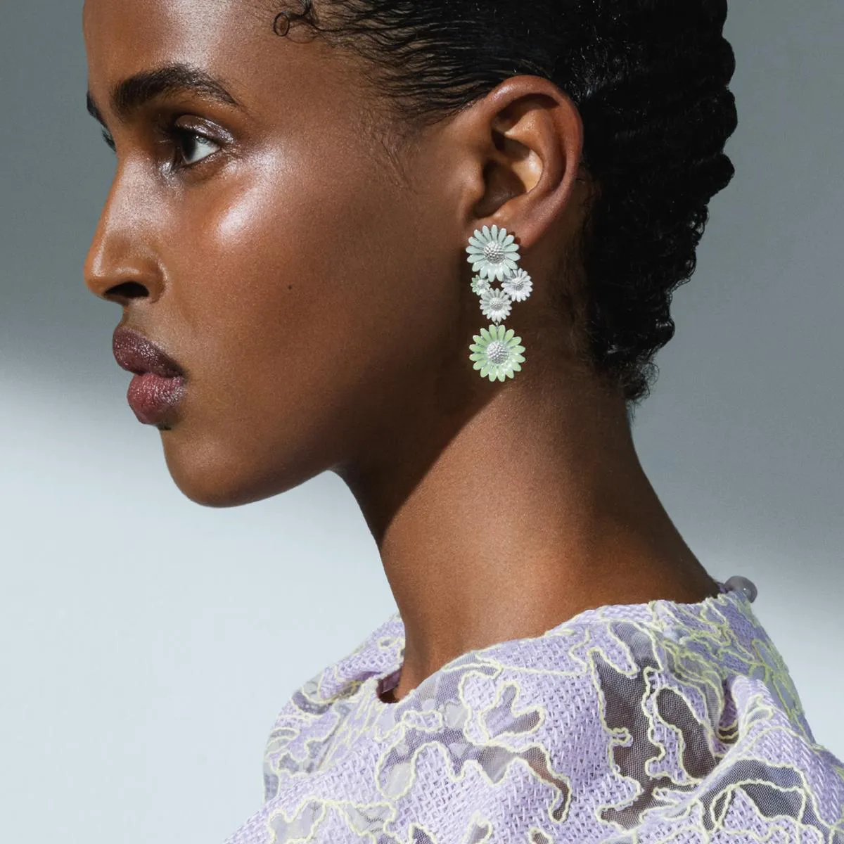 Daisy x Stine Goya Silver, White, Green & Blue Earrings