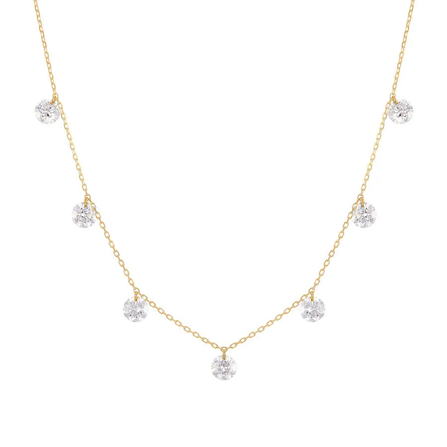 Danaé hanging 18K Gold, Whitegold or Rosegold Necklace w. 7 Diamonds